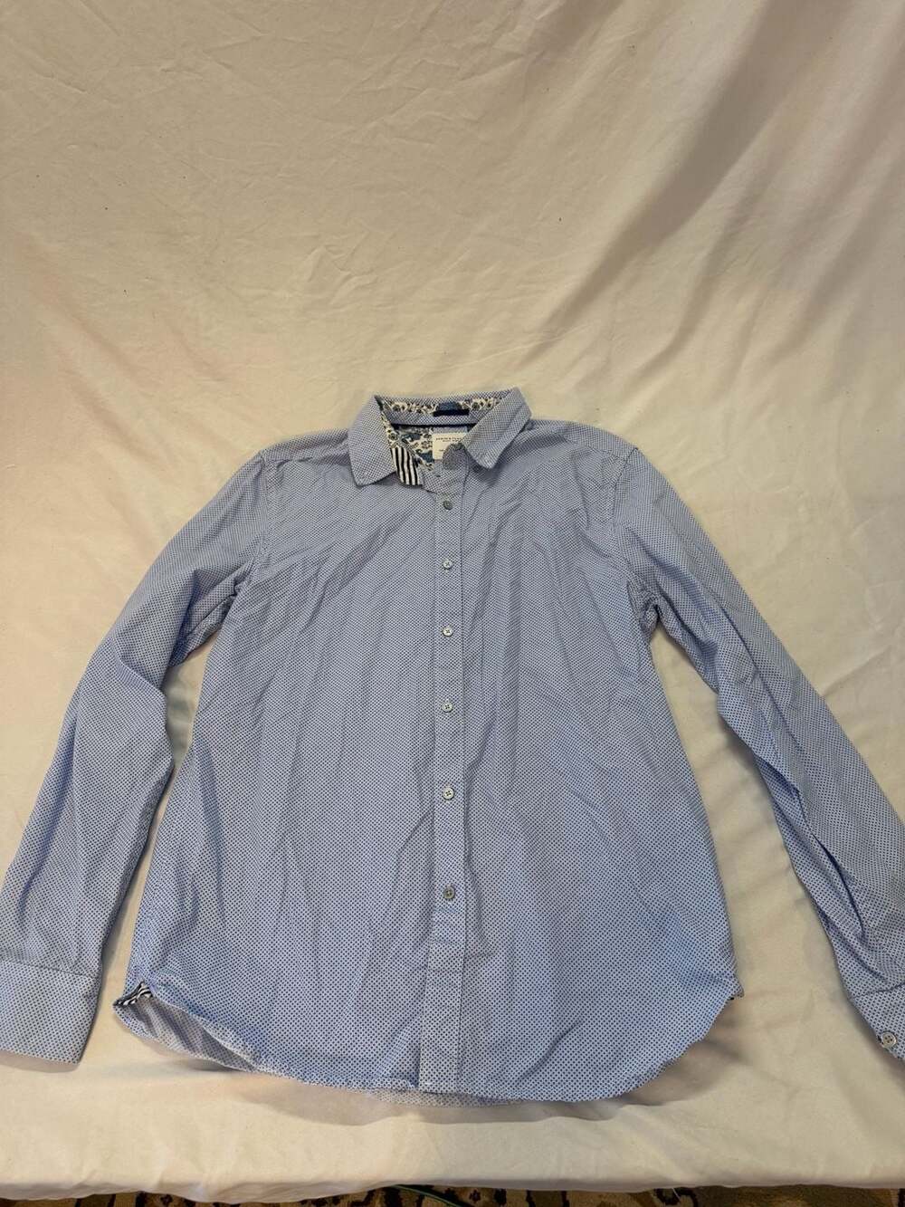 Denim And Flower Slim Fit Long Sleeve Button Up Shirt Blue Size M